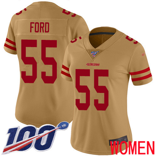 San Francisco 49ers Limited Gold Women Dee Ford NFL Jersey #55 100th Season Vapor Untouchable Inverted Legend